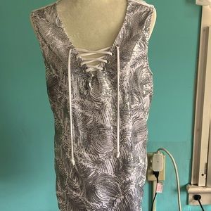 NWT International Concepts White W/Silver Sequins Sleeveless Drawstring Top XL